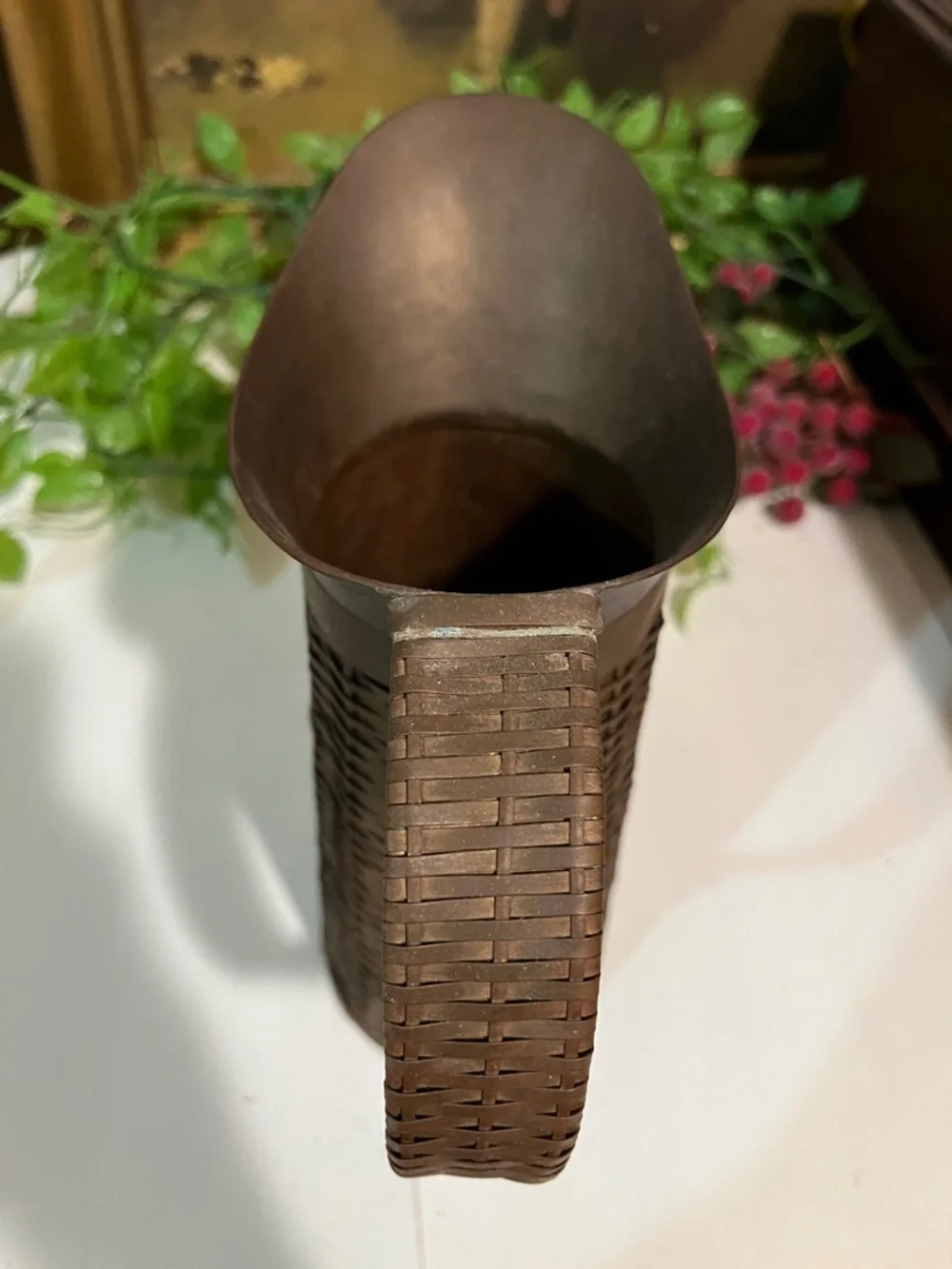 MCM COPPER Solid Pitcher Woven - VINTAGE - 9” Tall x 9” Wide Makes A Nice Vase
